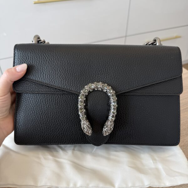 Gucci Black Leather Dionysus Small Shoulder Bag Crystals