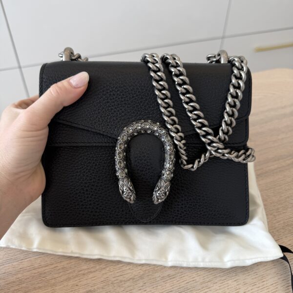 Gucci GG Black Leather Mini Dionysus Shoulder Bag Crystals