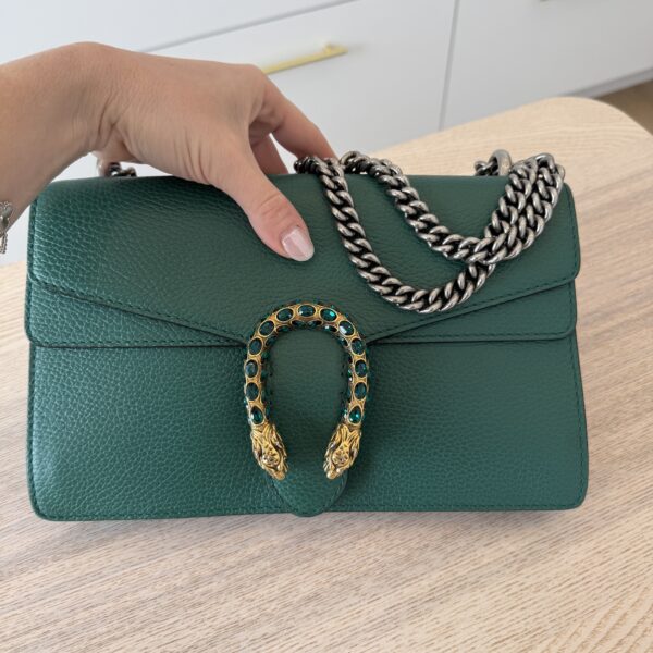 Gucci Green Leather Dionysus Small Shoulder Bag Crystals
