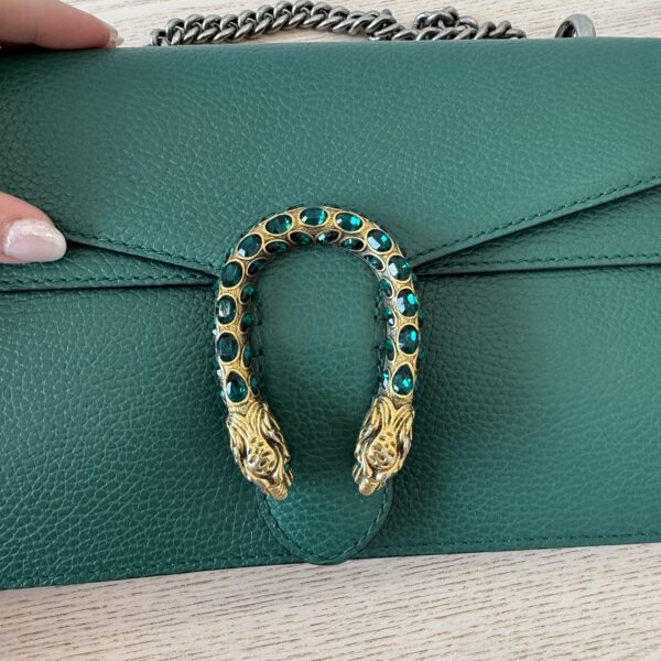 Gucci Green Leather Dionysus Small Shoulder Bag Crystals