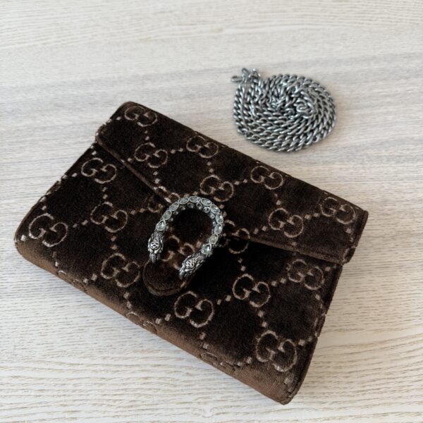 Gucci Dionysus Chain Wallet GG Velvet Small Brown Crystals