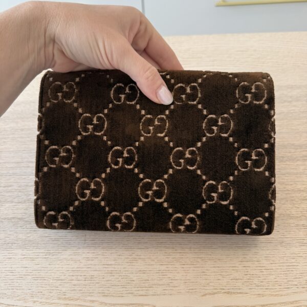 Gucci Dionysus Chain Wallet GG Velvet Small Brown Crystals