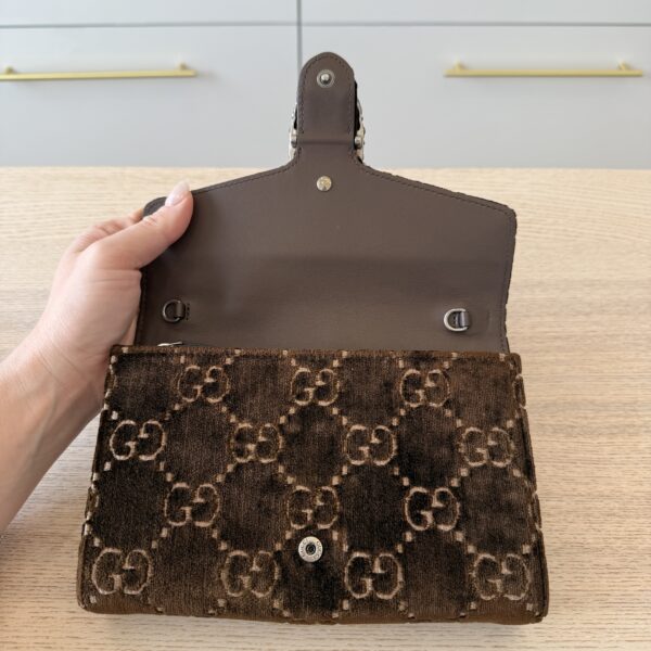 Gucci Dionysus Chain Wallet GG Velvet Small Brown Crystals