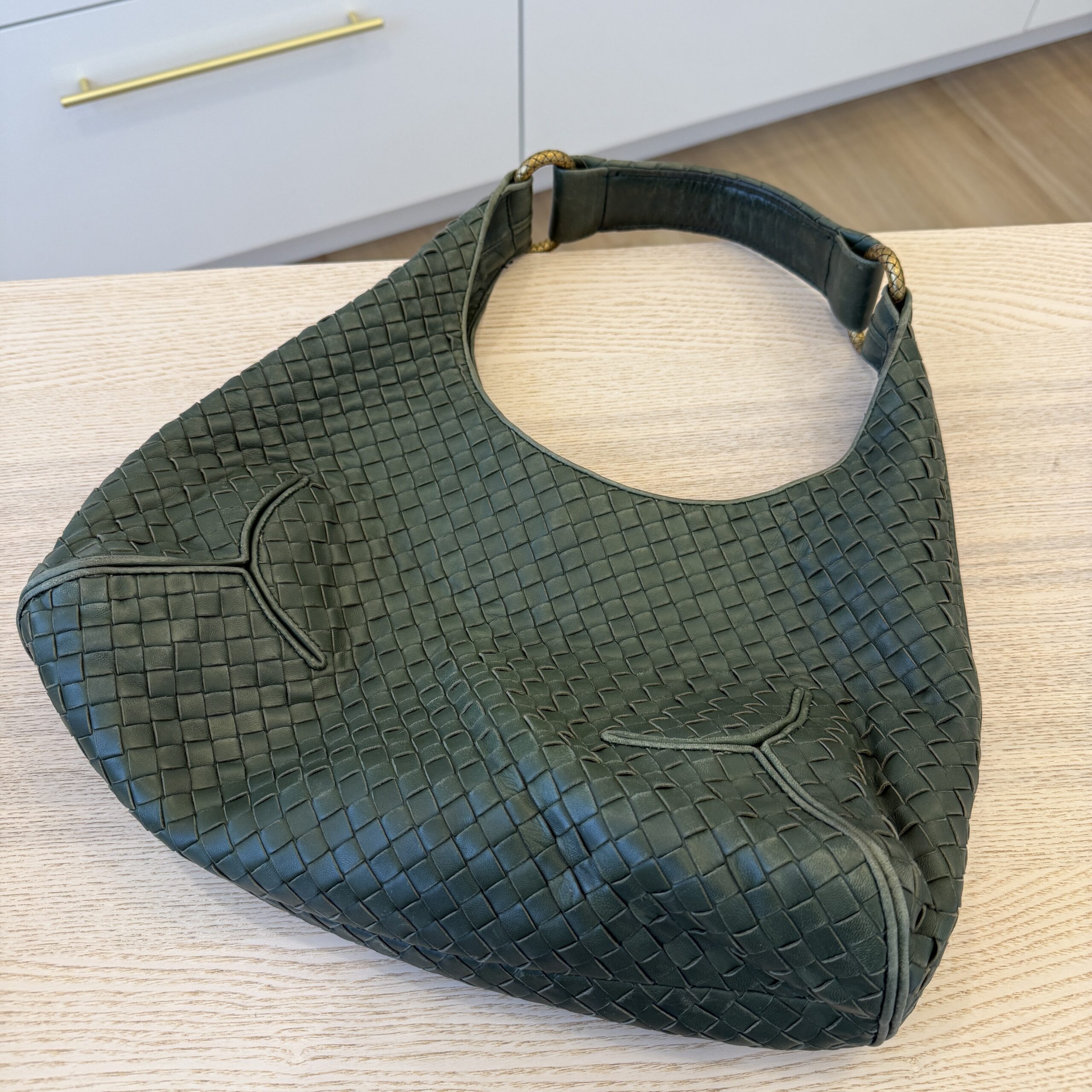 Louis Vuitton Kaki Intrecciato Woven Nappa Leather Ball Hobo Bag