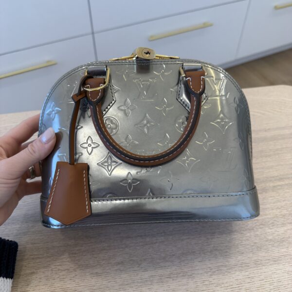 Louis Vuitton Alma Handbag Metallic Monogram Vernis with Leather BB