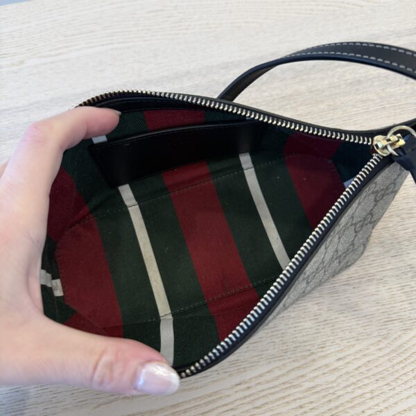 Gucci GG Supreme Monogram Emblem Small Shoulder Bag Beige Dark Brown