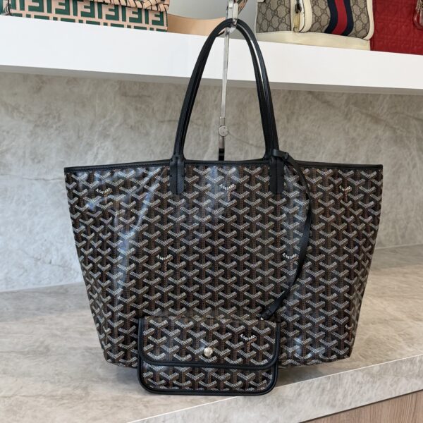 Goyard Goyardine Saint Louis PM Black and Black Leather