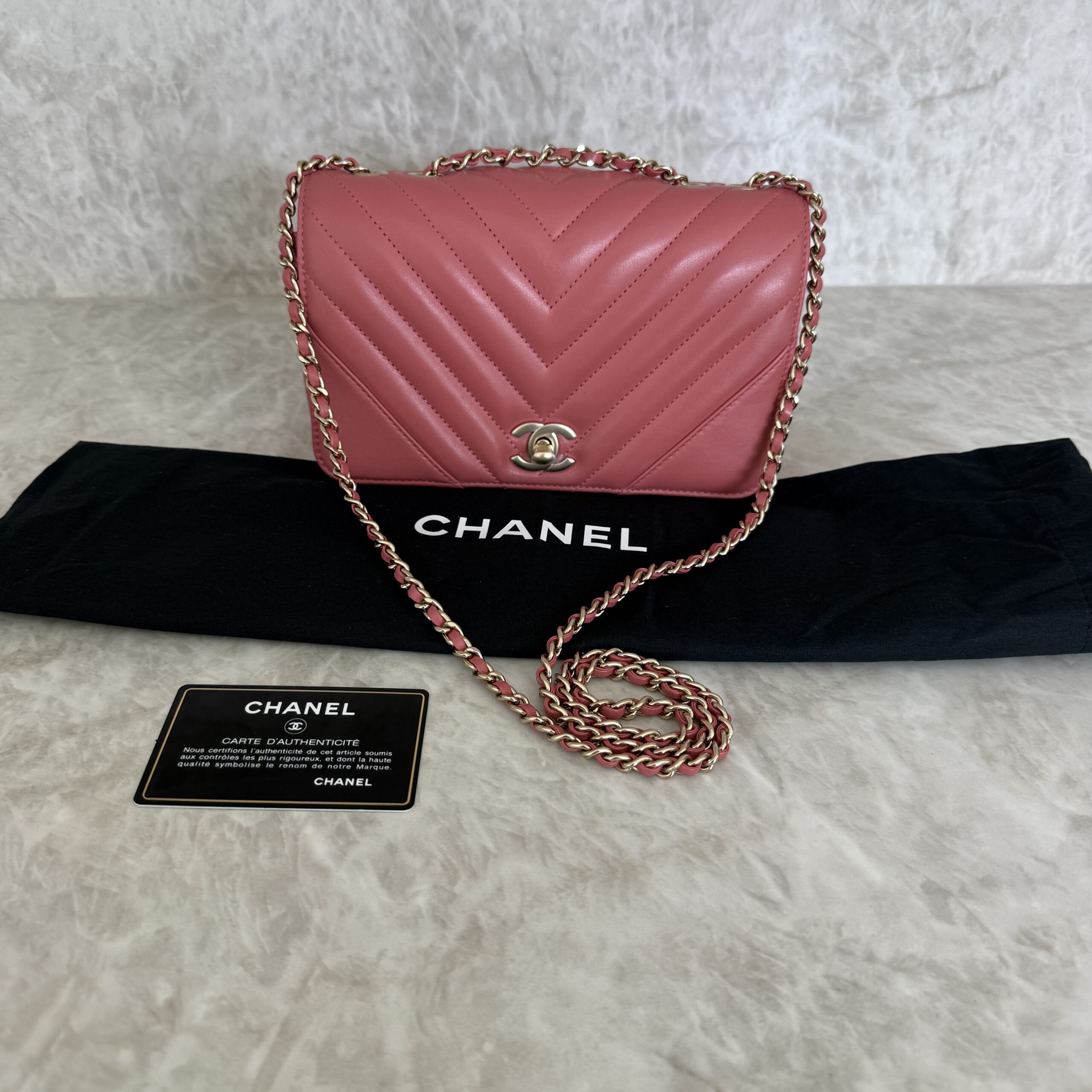 Chanel CC Pink Chevron Quilted Leather Mini Statement Flap Bag
