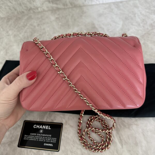 Chanel CC Pink Chevron Quilted Leather Mini Statement Flap Bag