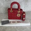 Christian Dior Lambskin Cannage Small Lady Dior Dark Red Gold Hardware Lucky Badges Strap