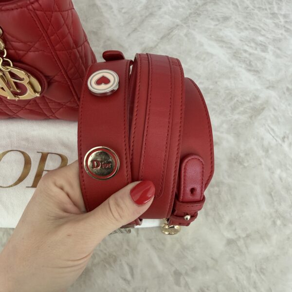 Christian Dior Lambskin Cannage Small Lady Dior Dark Red Gold Hardware Lucky Badges Strap