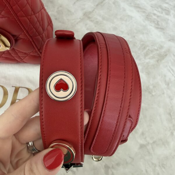 Christian Dior Lambskin Cannage Small Lady Dior Dark Red Gold Hardware Lucky Badges Strap
