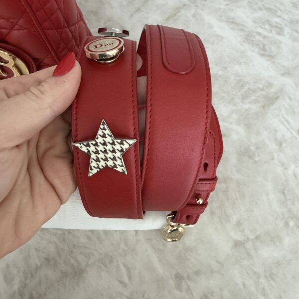 Christian Dior Lambskin Cannage Small Lady Dior Dark Red Gold Hardware Lucky Badges Strap