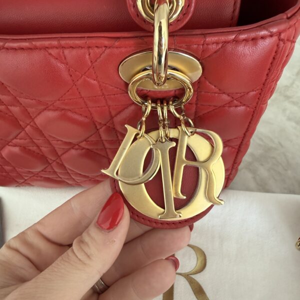 Christian Dior Lambskin Cannage Small Lady Dior Dark Red Gold Hardware Lucky Badges Strap