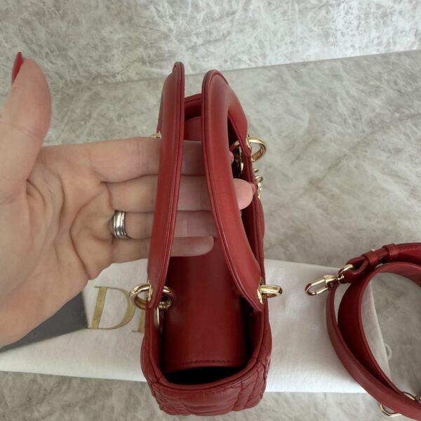 Christian Dior Lambskin Cannage Small Lady Dior Dark Red Gold Hardware Lucky Badges Strap