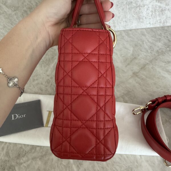 Christian Dior Lambskin Cannage Small Lady Dior Dark Red Gold Hardware Lucky Badges Strap