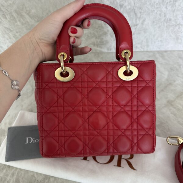 Christian Dior Lambskin Cannage Small Lady Dior Dark Red Gold Hardware Lucky Badges Strap