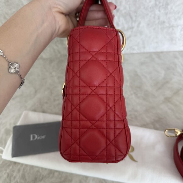Christian Dior Lambskin Cannage Small Lady Dior Dark Red Gold Hardware Lucky Badges Strap