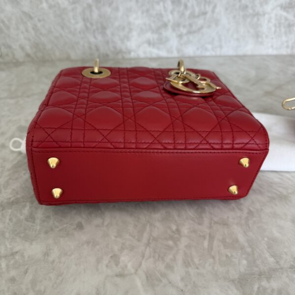 Christian Dior Lambskin Cannage Small Lady Dior Dark Red Gold Hardware Lucky Badges Strap