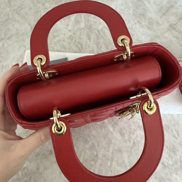 Christian Dior Lambskin Cannage Small Lady Dior Dark Red Gold Hardware Lucky Badges Strap
