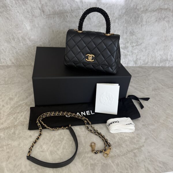 Chanel Calfskin Crystal Quilted Extra Mini Coco Handle Flap Black