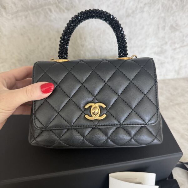 Chanel Calfskin Crystal Quilted Extra Mini Coco Handle Flap Black