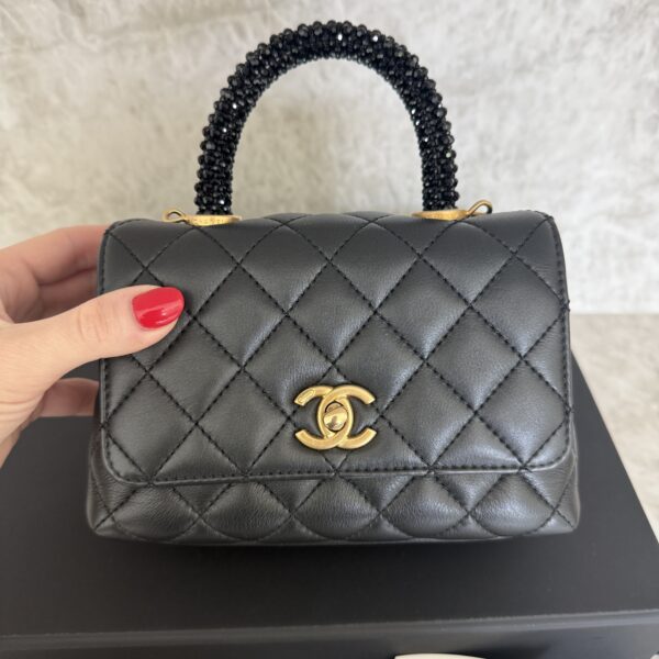 Chanel Calfskin Crystal Quilted Extra Mini Coco Handle Flap Black