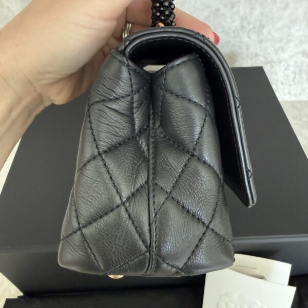 Chanel Calfskin Crystal Quilted Extra Mini Coco Handle Flap Black
