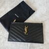 Saint Laurent (YSL) Grain De Poudre Chevron Monogram Bill Pouch Black