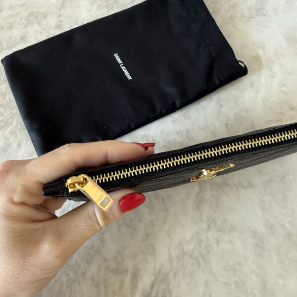 Saint Laurent (YSL) Grain De Poudre Chevron Monogram Bill Pouch Black