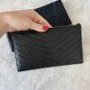 Saint Laurent (YSL) Grain De Poudre Chevron Monogram Bill Pouch Black