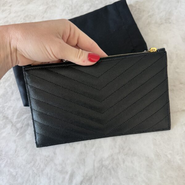 Saint Laurent (YSL) Grain De Poudre Chevron Monogram Bill Pouch Black
