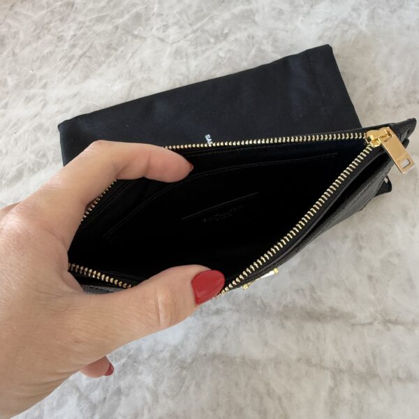 Saint Laurent (YSL) Grain De Poudre Chevron Monogram Bill Pouch Black