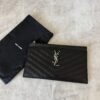 Saint Laurent (YSL) Grain De Poudre Chevron Monogram Bill Pouch Black Silver Hardware
