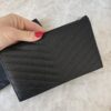 Saint Laurent (YSL) Grain De Poudre Chevron Monogram Bill Pouch Black Silver Hardware