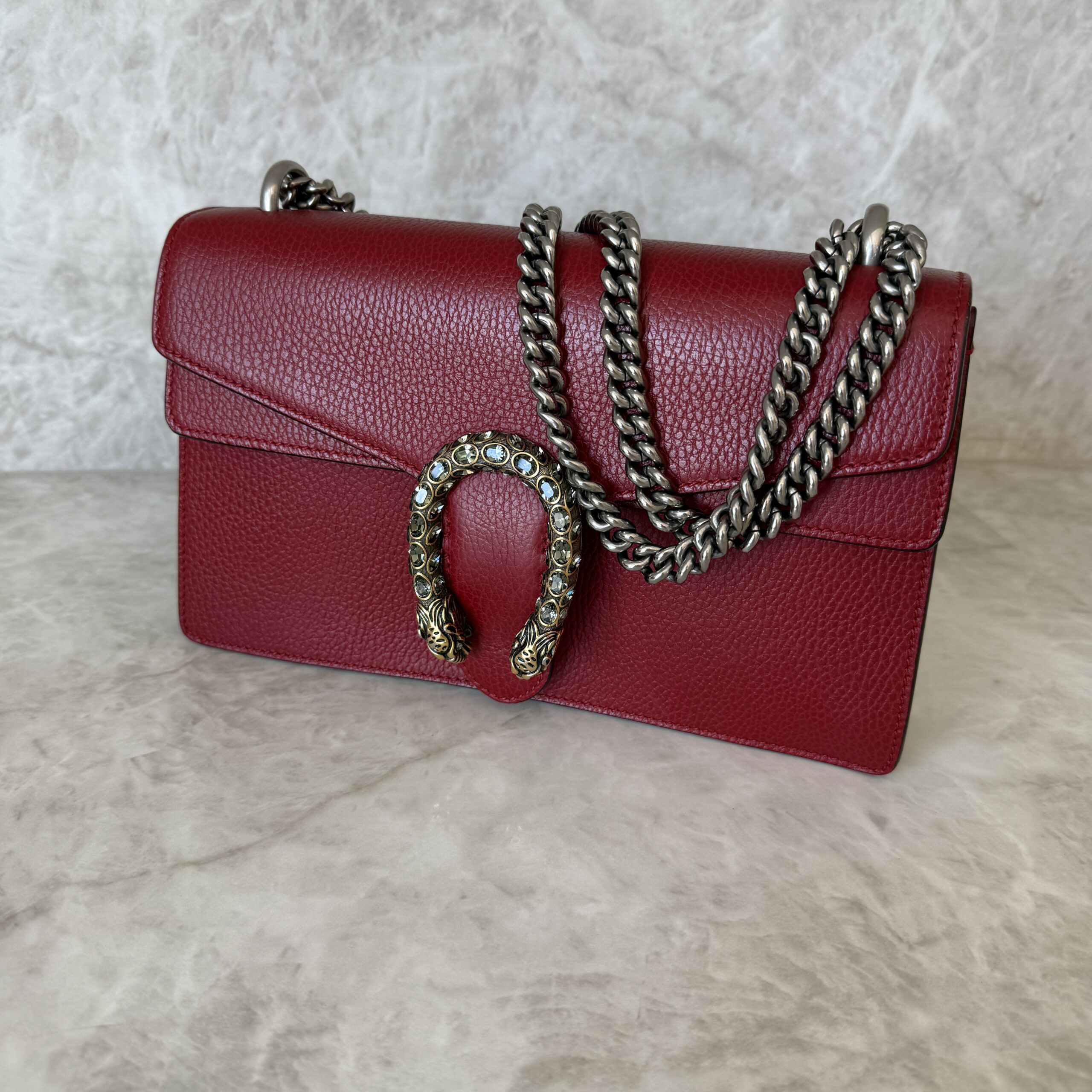Gucci Red Leather Dionysus Small Shoulder Bag Crystals