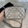 Chanel Metallic Calfskin Quilted Small Ballerine Camera Case Grey