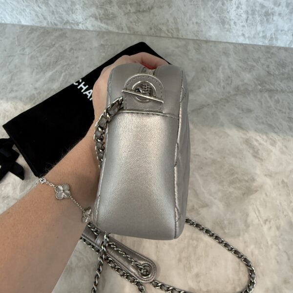 Chanel Metallic Calfskin Quilted Small Ballerine Camera Case Grey