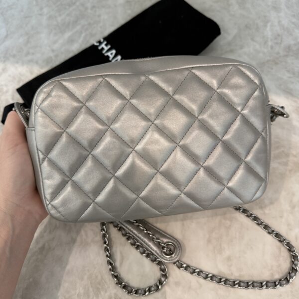 Chanel Metallic Calfskin Quilted Small Ballerine Camera Case Grey