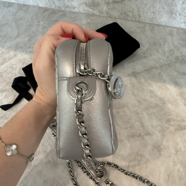 Chanel Metallic Calfskin Quilted Small Ballerine Camera Case Grey