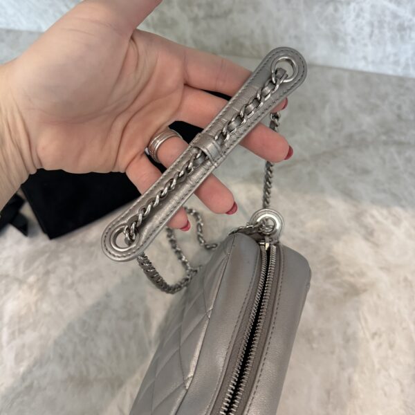 Chanel Metallic Calfskin Quilted Small Ballerine Camera Case Grey