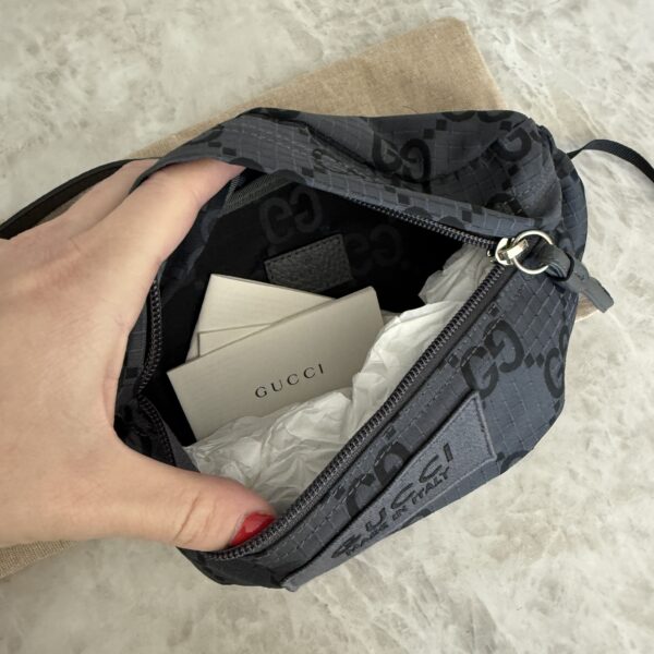 Gucci Recycled Polyester Monogram Jumbo GG Belt Bag Black / Grey
