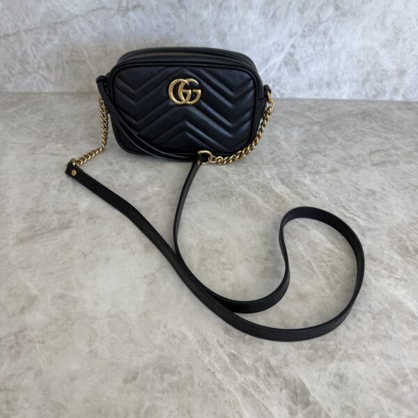 Gucci Calfskin Matelasse Mini GG Marmont Chain Shoulder Bag Black