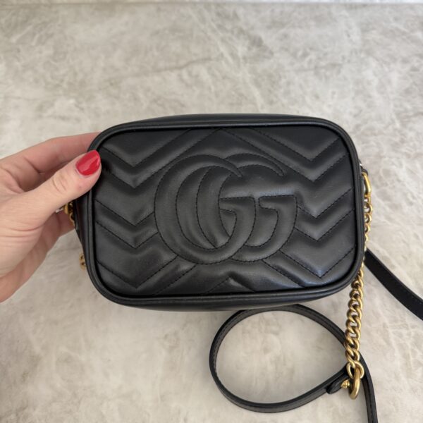 Gucci Calfskin Matelasse Mini GG Marmont Chain Shoulder Bag Black