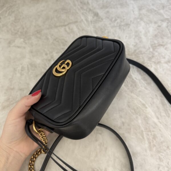 Gucci Calfskin Matelasse Mini GG Marmont Chain Shoulder Bag Black