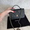 Chanel Shiny Caviar Quilted Turnlock Top Handle Wallet On Chain WOC Black