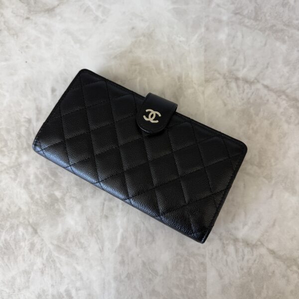 Chanel Caviar Quilted French Long Wallet Black and Gold Hardware