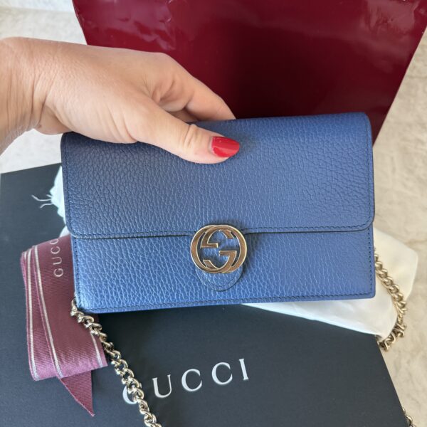 Gucci Dollar Calfskin Interlocking G Chain Wallet Caspian