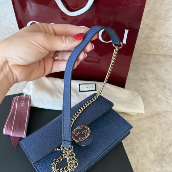 Gucci Dollar Calfskin Interlocking G Chain Wallet Caspian