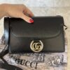 Gucci Textured Calfskin Small Torchon GG Ring Shoulder Bag Black